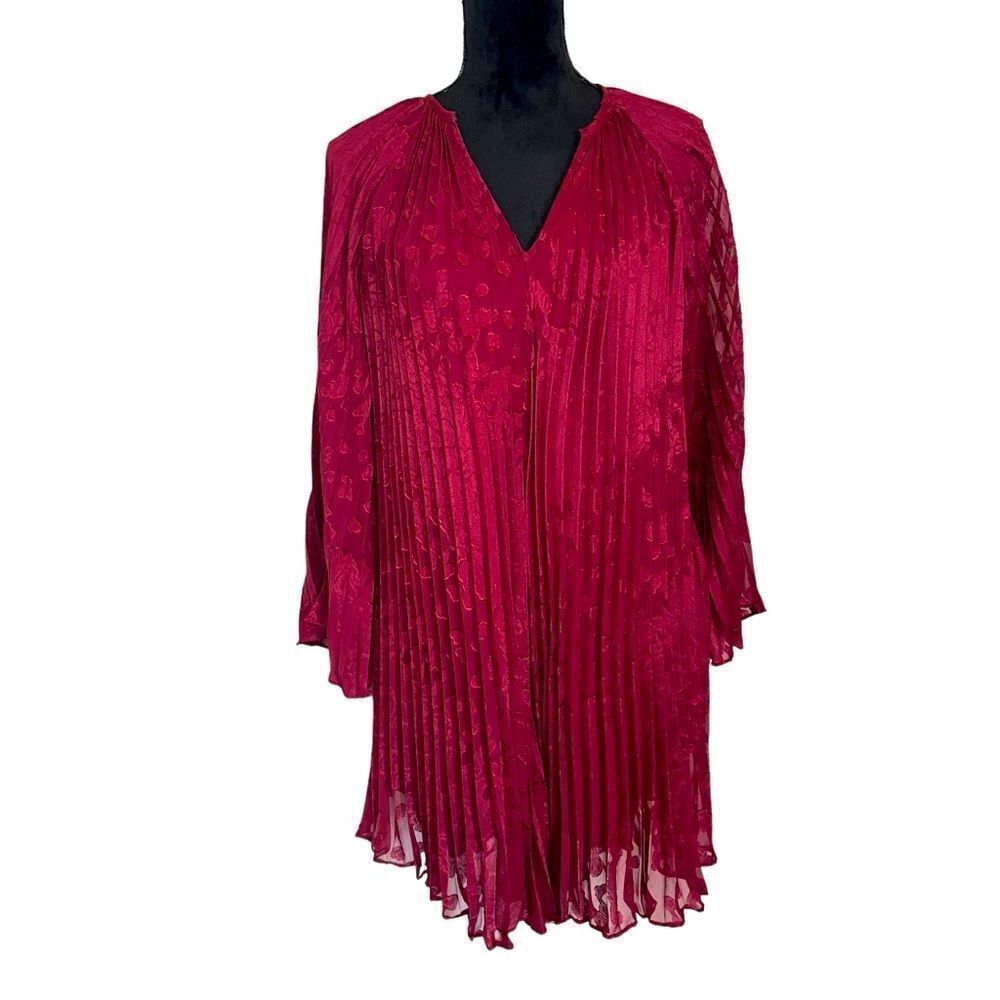 ANTHROPOLOGIE TOULON PLEATED BURGUNDY‎ MINI DRESS WOMENS SIZE S IN WINE BURGUNDY